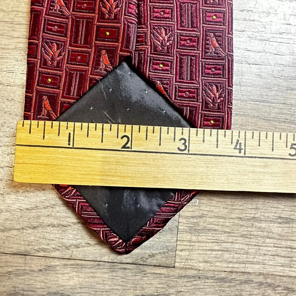 M Frey‎ Wien Burgundy Red Silk Necktie Bird Leaf Pattern Men's Formal Tie